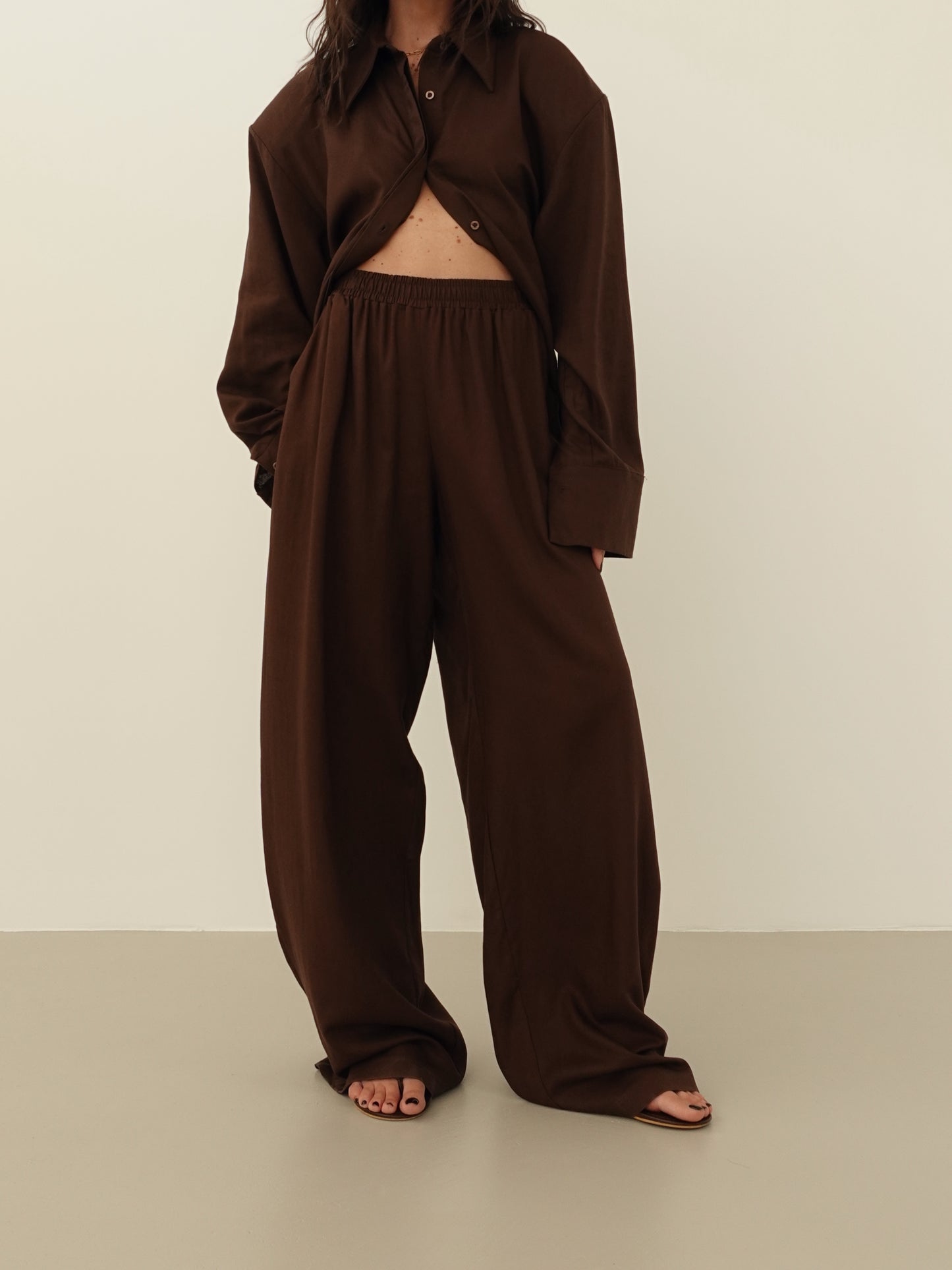 COORDINATO MISTO LINO CON SPALLINE - MARRONE 1965/12680