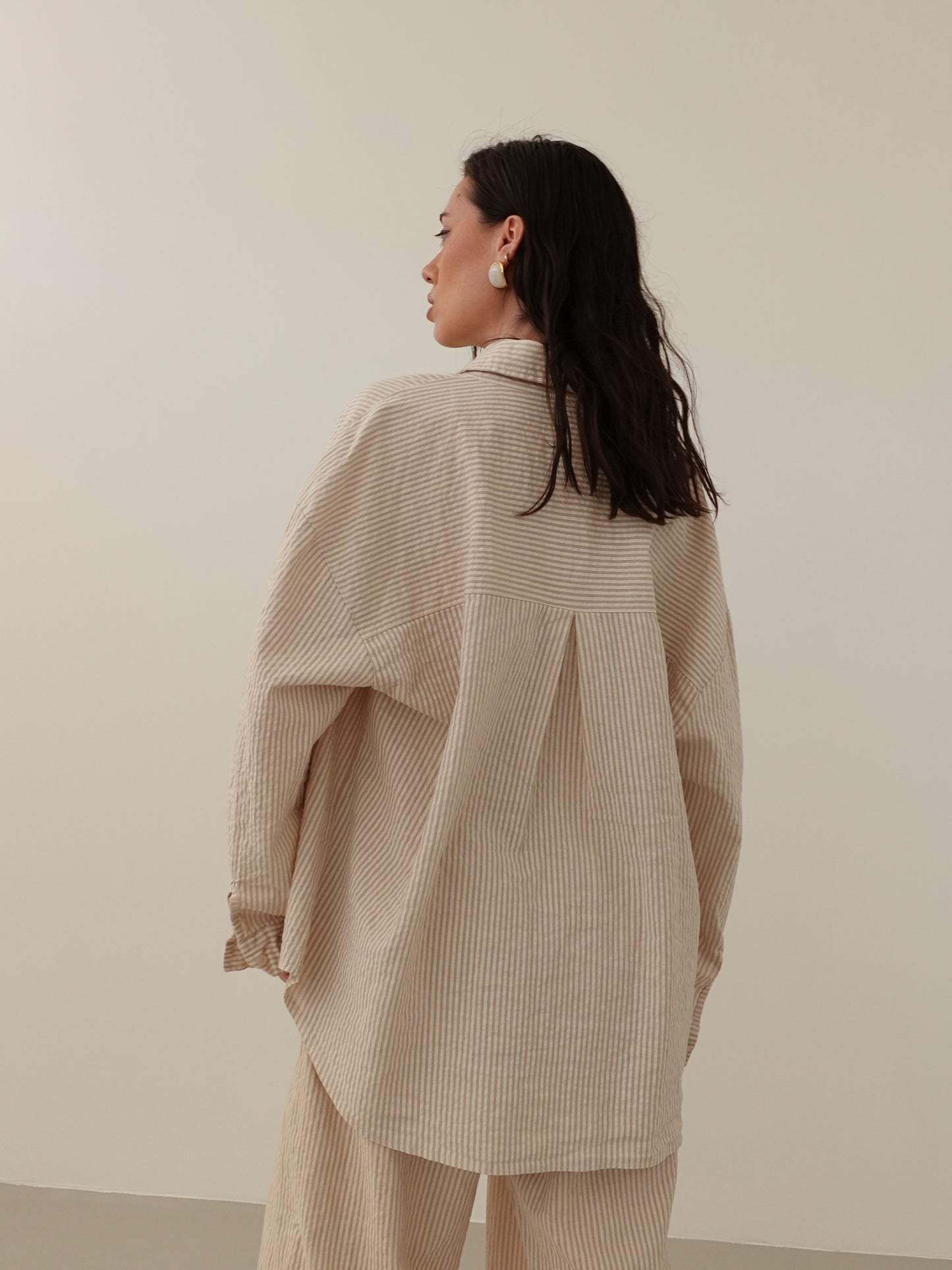 CAMICIA MILLERIGHE MISTO LINO - BEIGE 2549