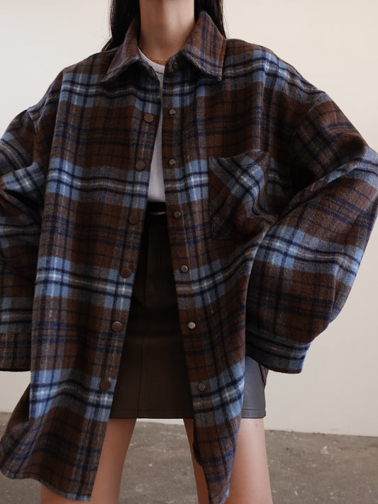 CAMICIONE IN LANA A QUADRI - MARRONE/CERULEO 5436