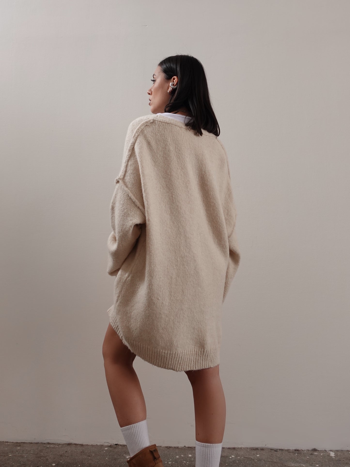 CARDIGAN OVERSIZE CON MANICHE A PALLONCINO - BURRO 50295