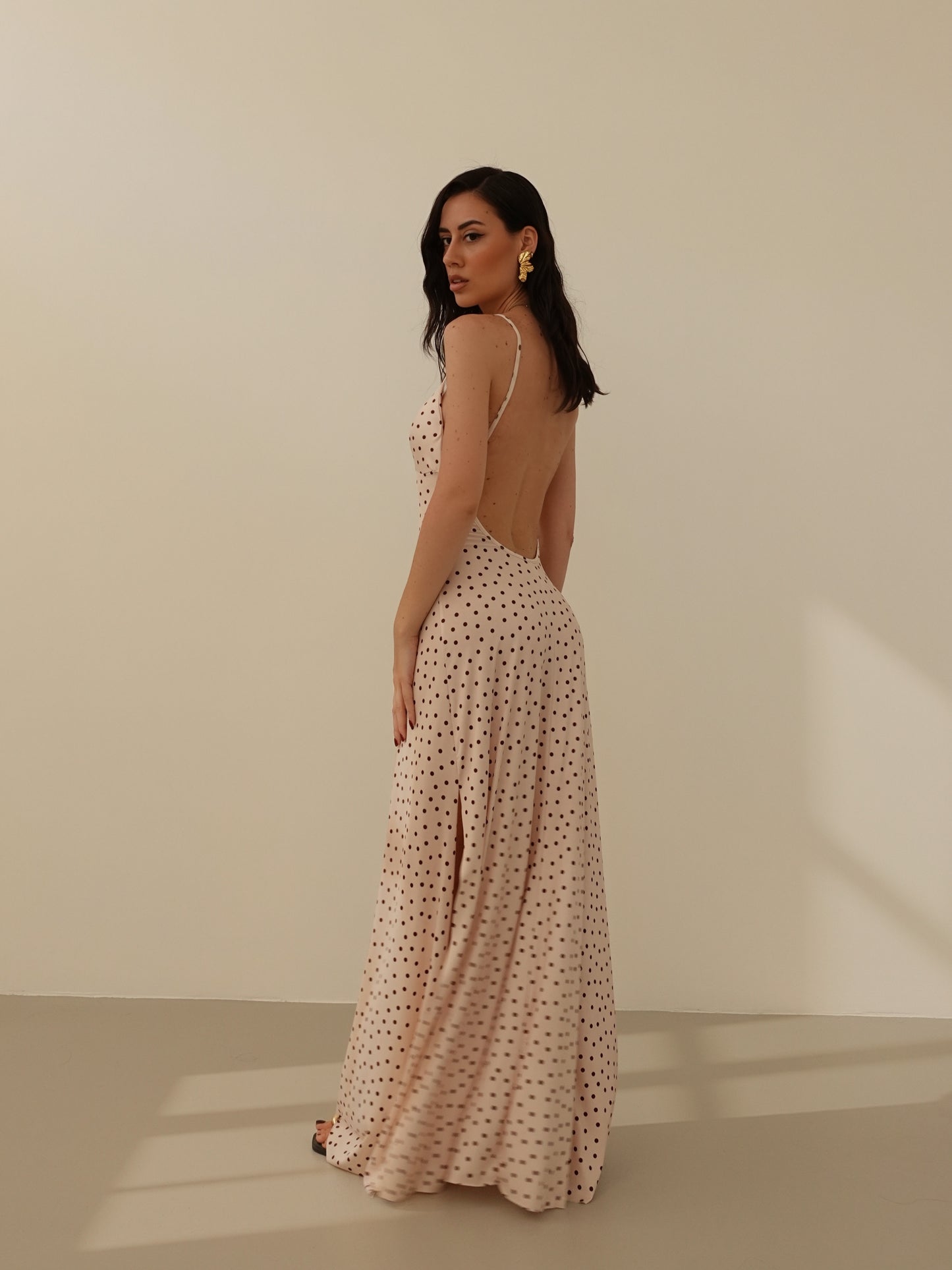 LONG DRESS A POIS - CHAMPAGNE/MARRONE 6008