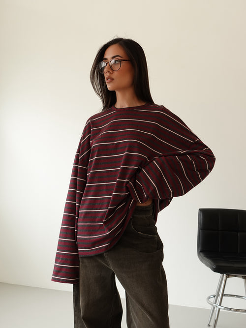 LONG-SLEEVE A RIGHE LUMINA - BORDEAUX LD6221