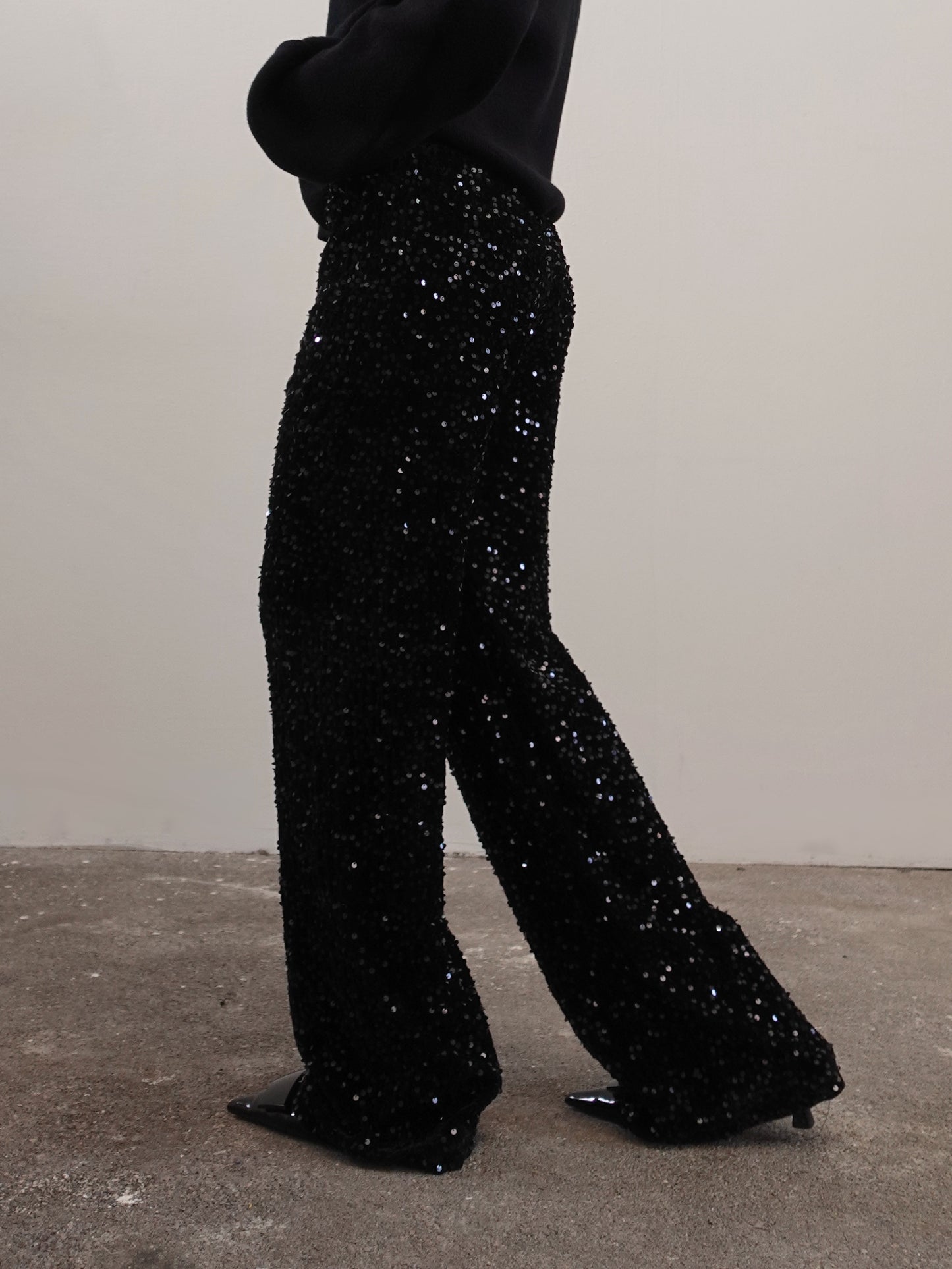 PANTALONI IN CINIGLIA CON PAILLETTES - NERO 10460
