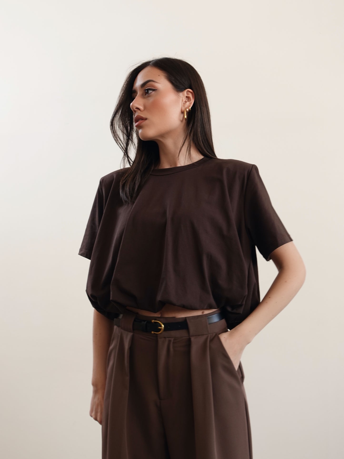 T-SHIRT CROP BALLOON - MARRONE 973551