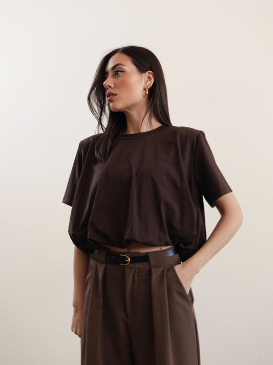 T-SHIRT CROP BALLOON - MARRONE 973551