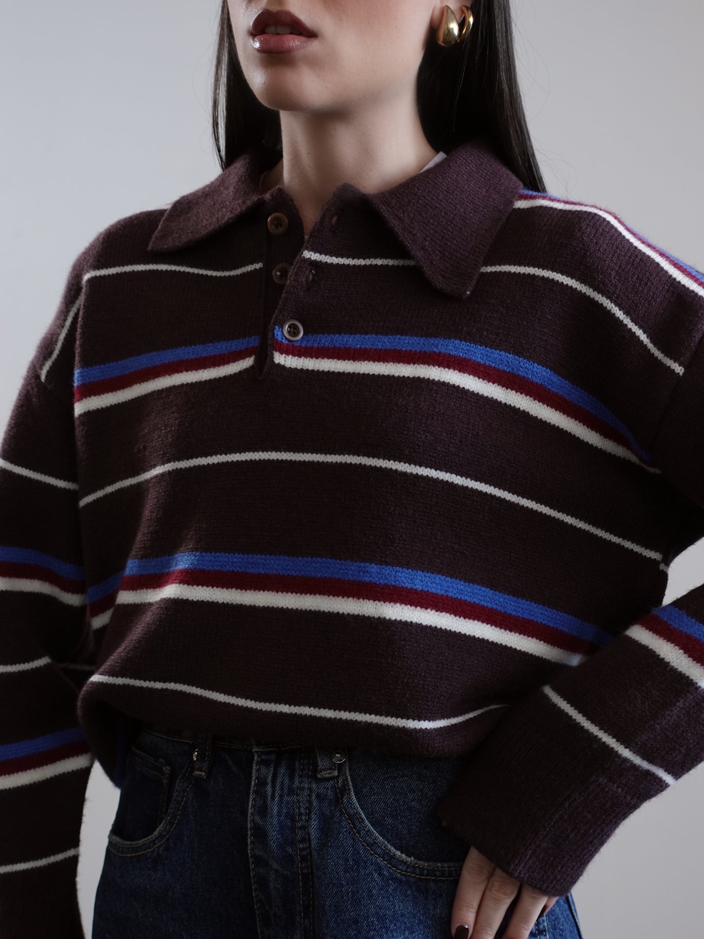 MAGLIONE POLO A RIGHE - MARRONE 625