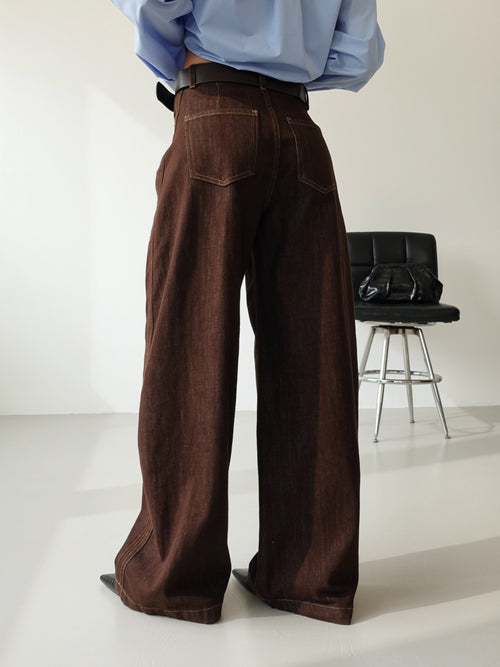 JEANS BALLOON COLOR CON CINTURA - MARRONE 32630