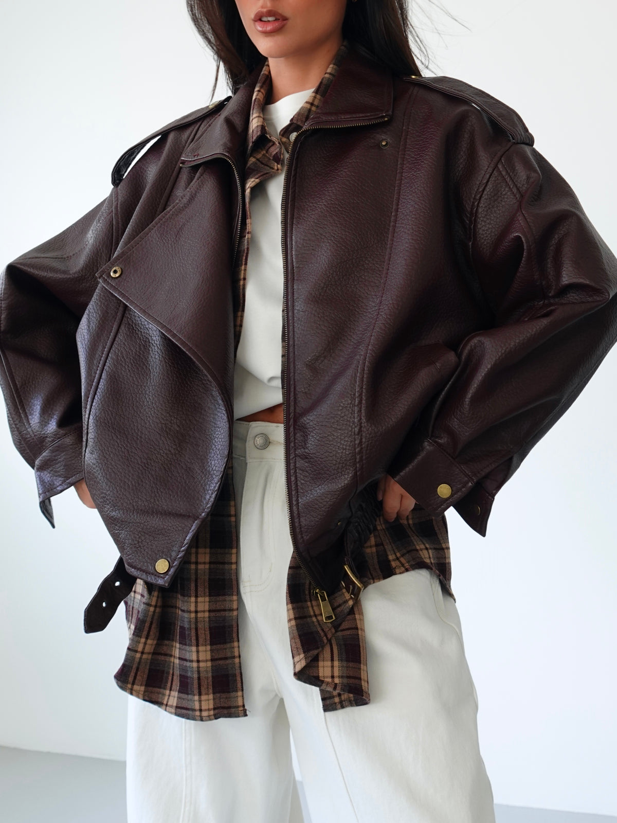 GIACCA OVER TOP GUN IN ECOPELLE - BURGUNDY 30384