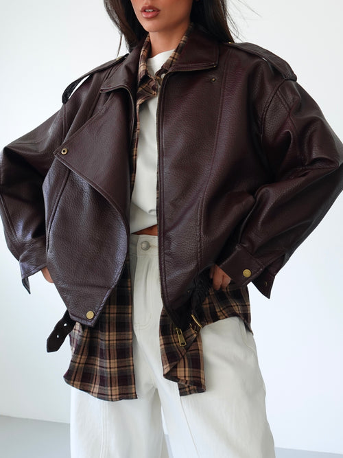 GIACCA OVER TOP GUN IN ECOPELLE - BURGUNDY 30384
