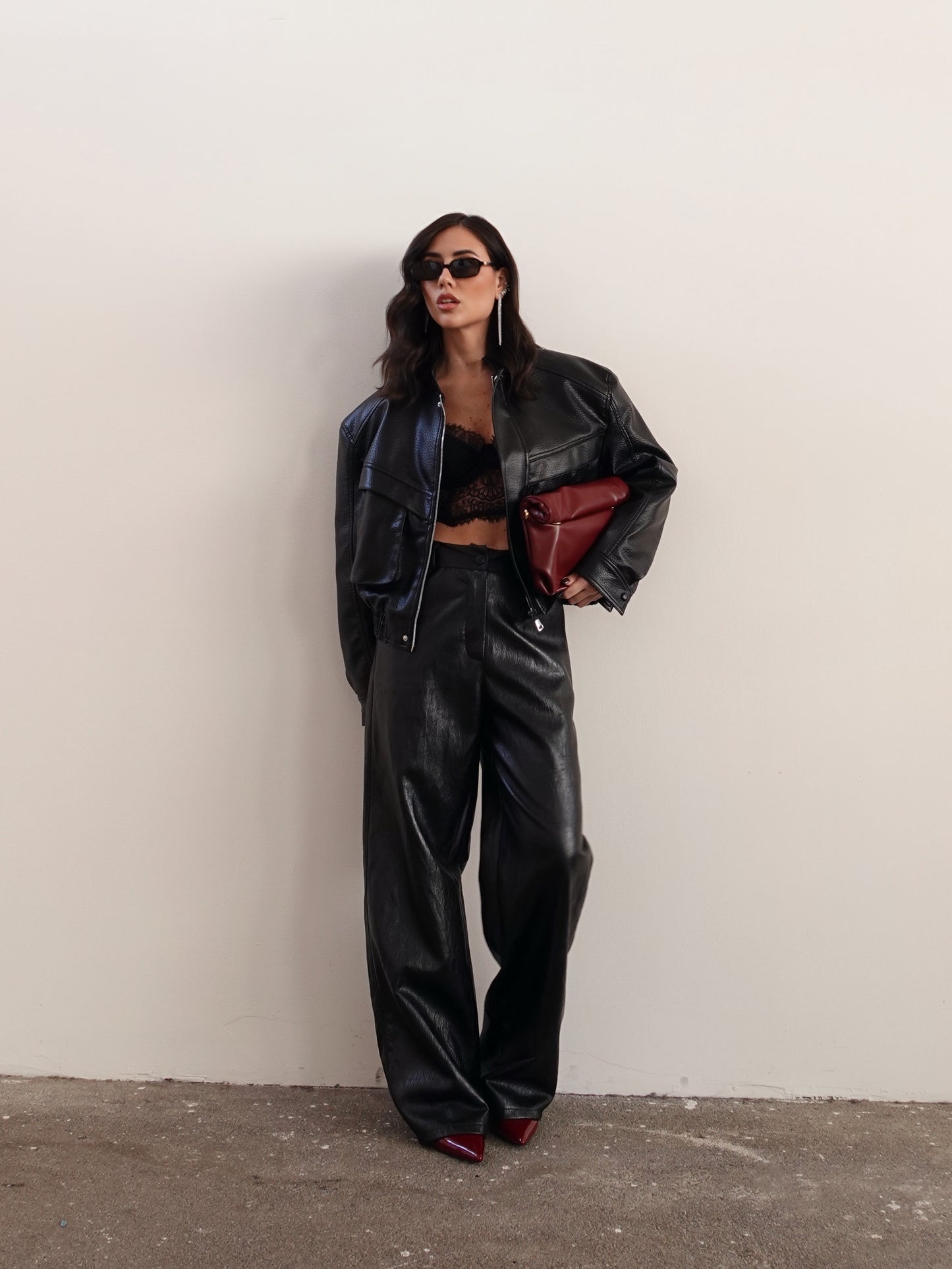 PANTALONI IN ECOPELLE WIDE LEG - NERO 19353