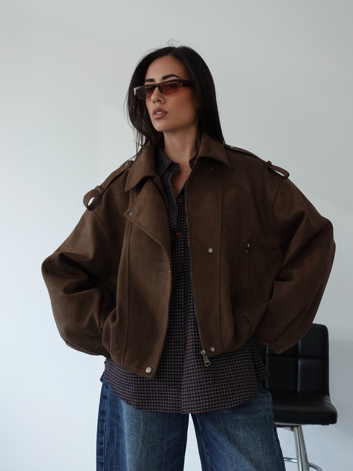 GIACCA BIKER SCAMOSCIATA - MARRONE 262227
