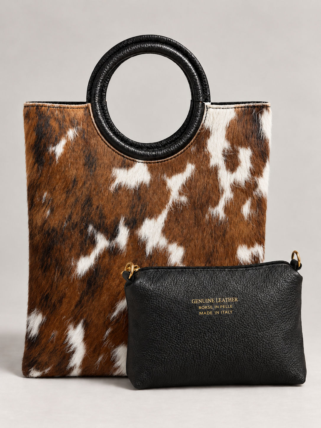BORSA TOTE IN VERA PELLE EFFETTO CAVALLINO - CAMEL/BIANCO