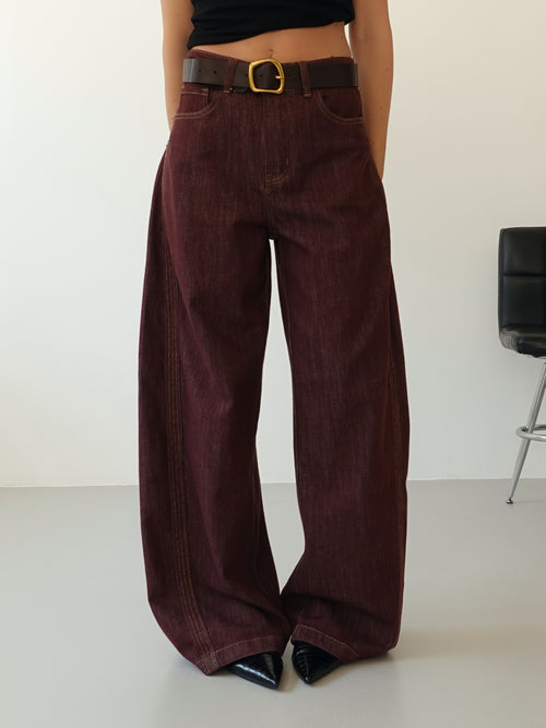 JEANS BALLOON COLOR CON CINTURA - BURGUNDY 32630