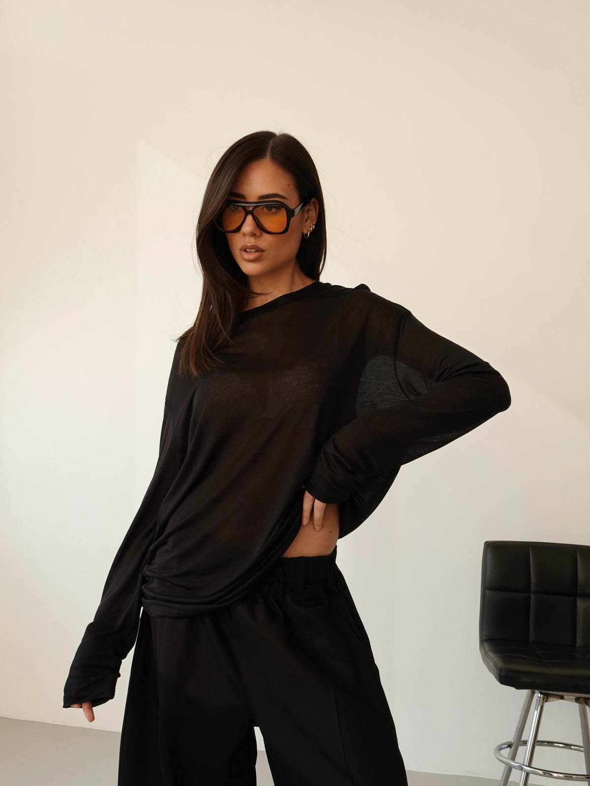 LONG-SLEEVE SEMITRASPARENTE - NERO LA006