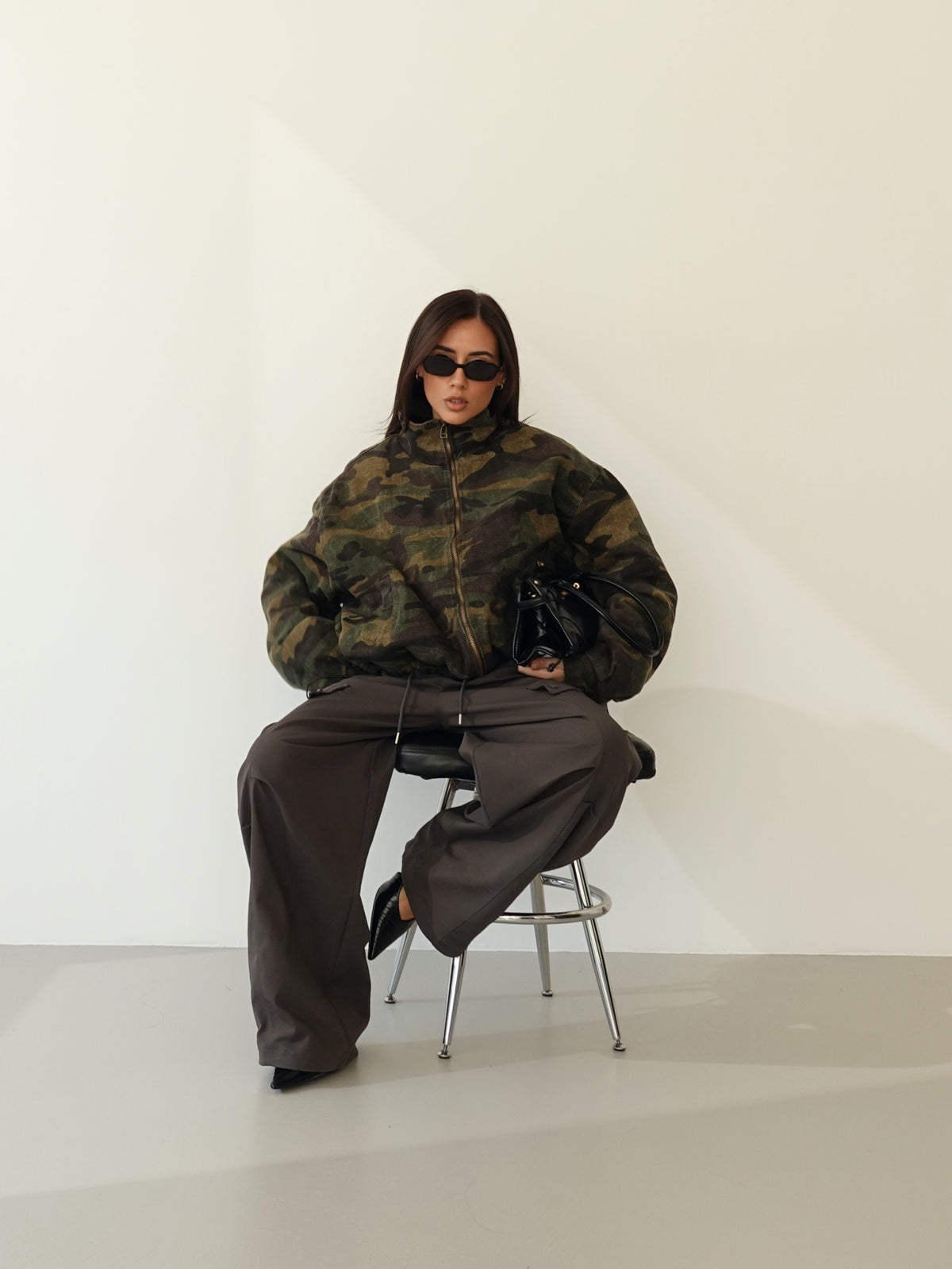 BOMBER IMBOTTITO CAMOUFLAGE IN DENIM - VERDE SLAVATO 8225