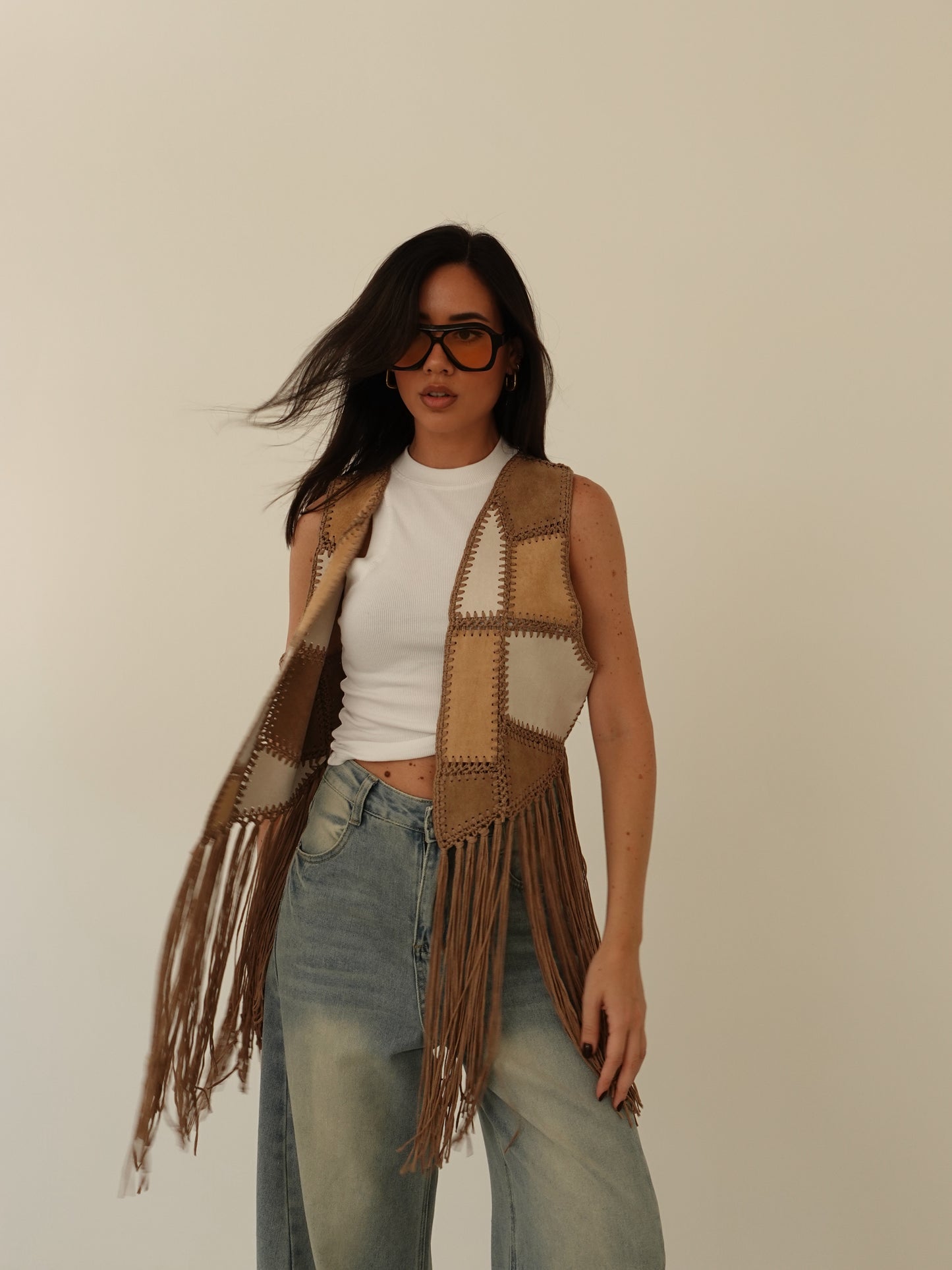 GILET TEXAS CON FRANGE - CAMEL 50111