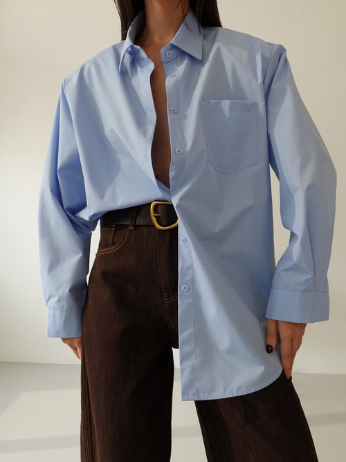 CAMICIA IN COTONE CON SPALLINE - AZZURRO 19580