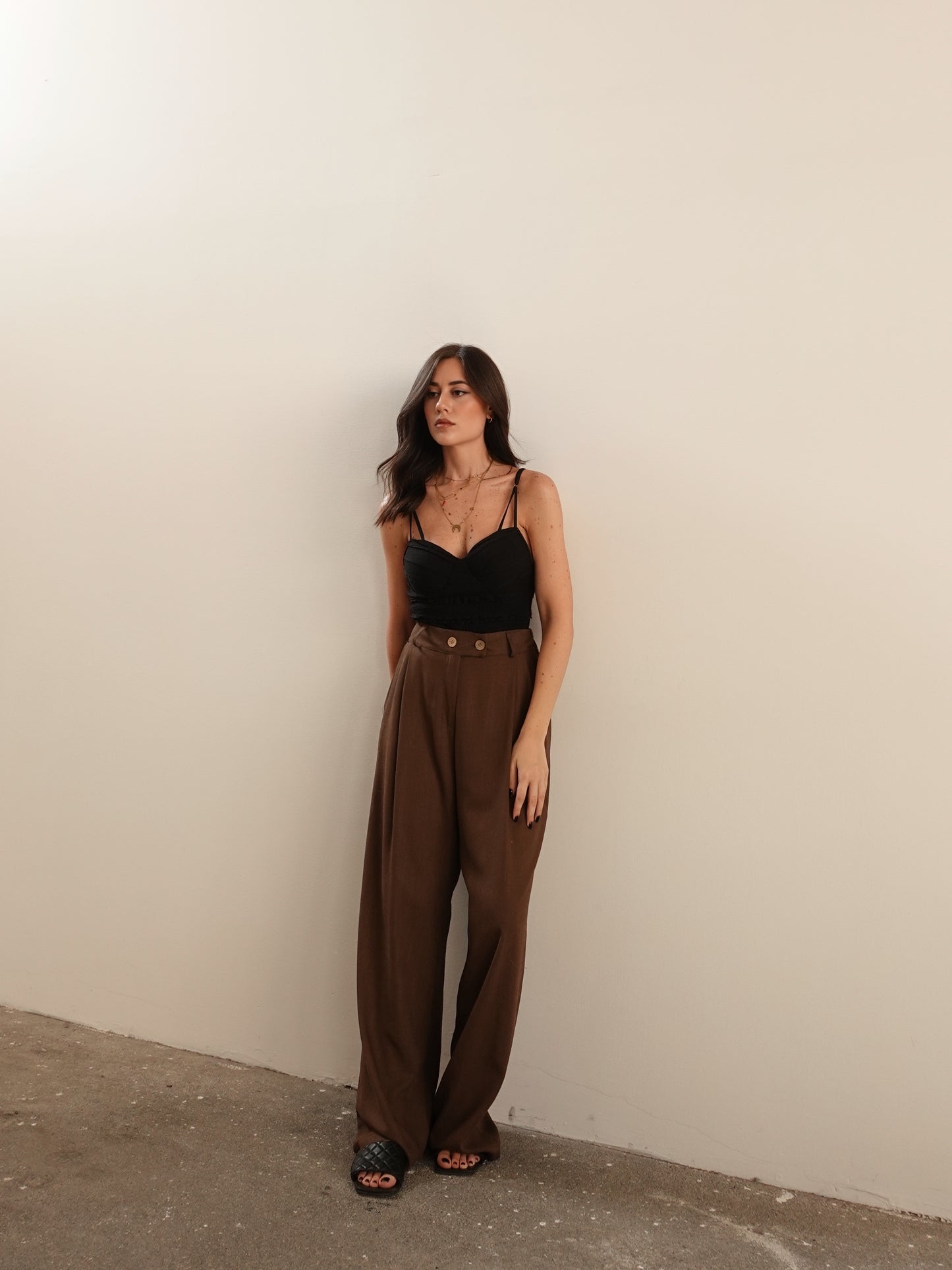 PANTALONI MISTO LINO/VISCOSA - MARRONE 5845