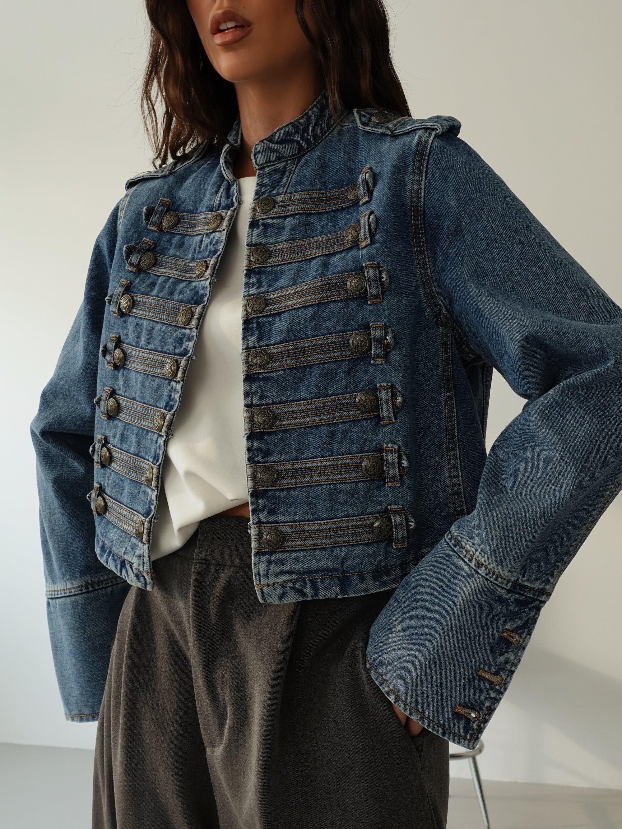 NAPOLEON JACKET IN DENIM - BLUE JEANS 386