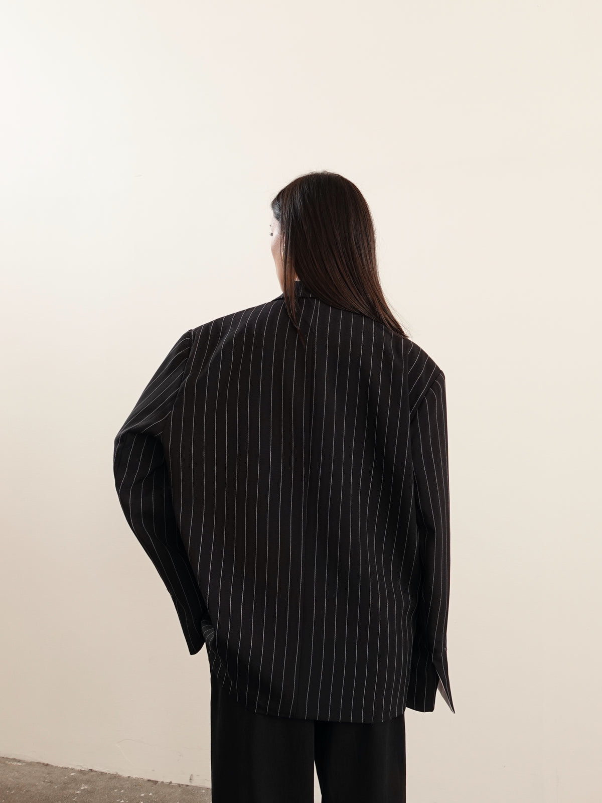 BLAZER GESSATO CON RISVOLTO A CONTRASTO - NERO 3141