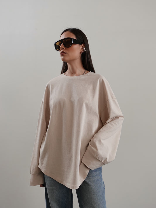 OVERSIZED LONG SLEEVE T-SHIRT - BEIGE 5187