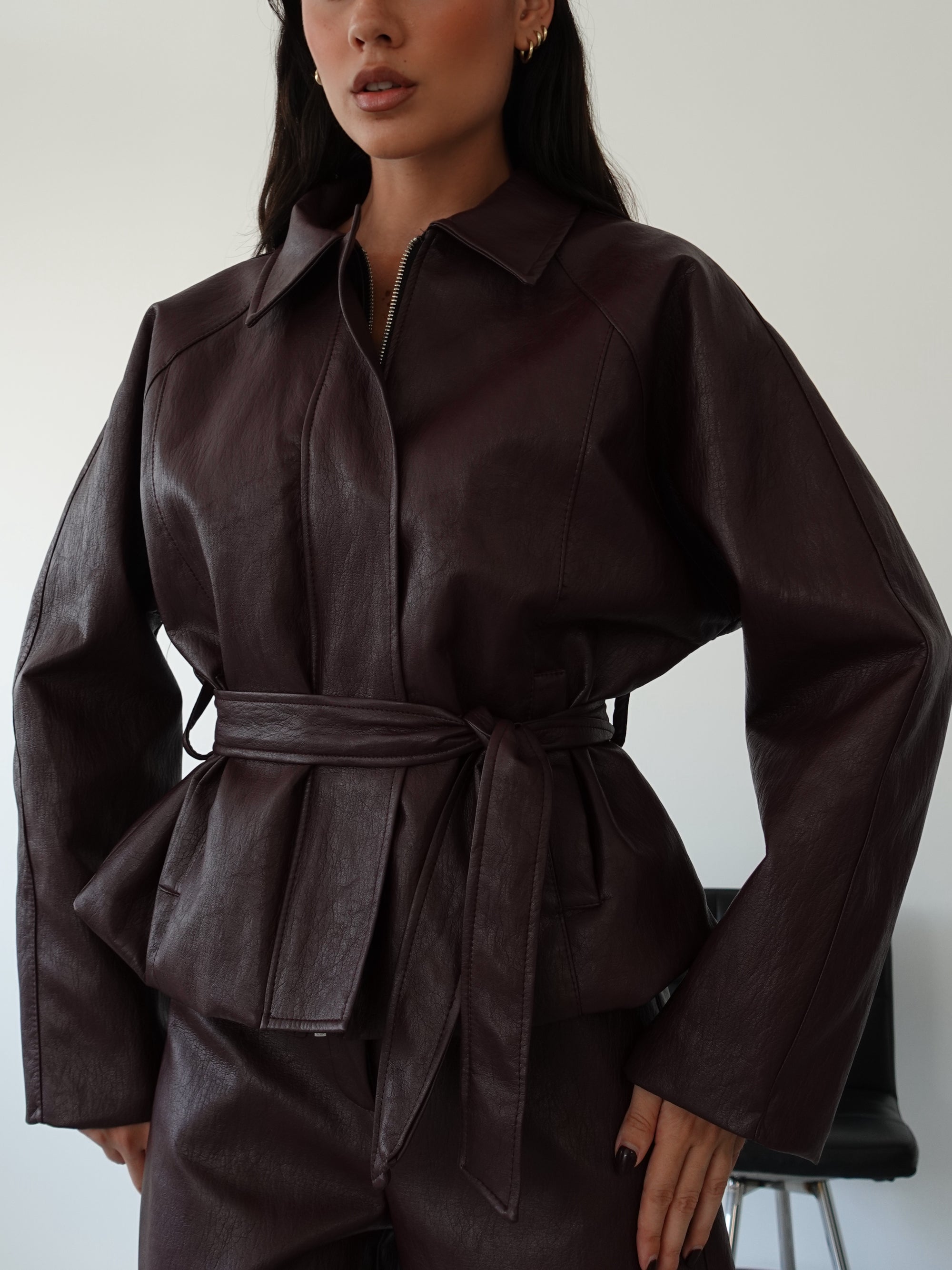 GIACCA IN ECOPELLE CON CINTURA - WINE 26399