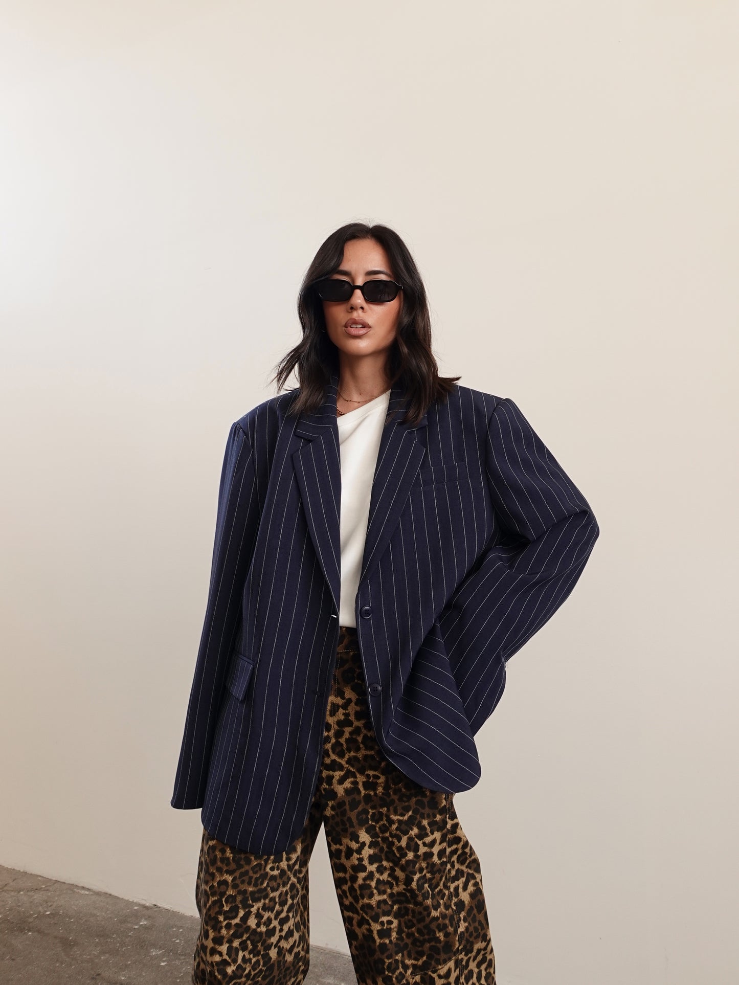 BLAZER GESSATO CON RISVOLTO A CONTRASTO - BLU 3141