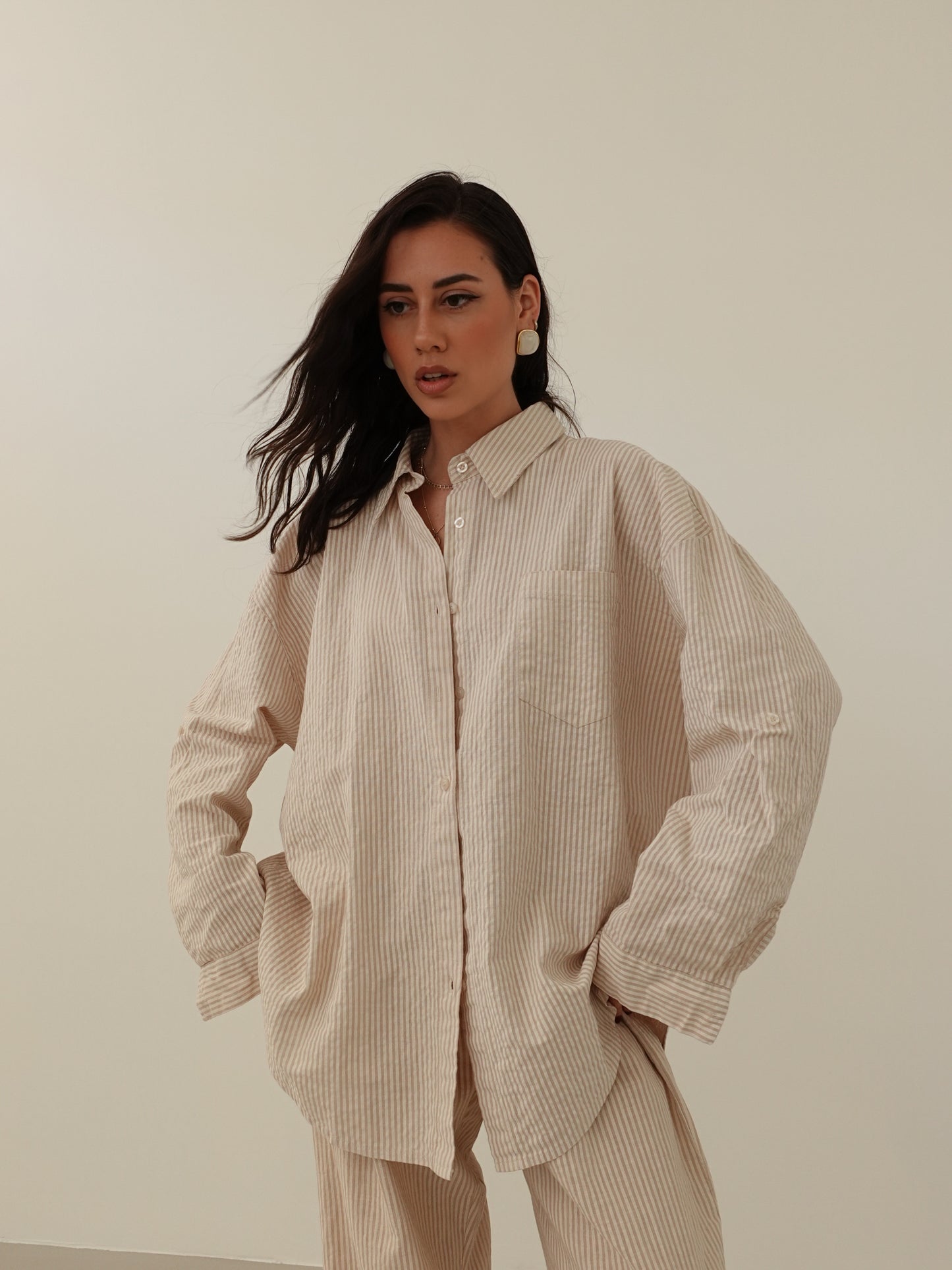 CAMICIA MILLERIGHE MISTO LINO - BEIGE 2549