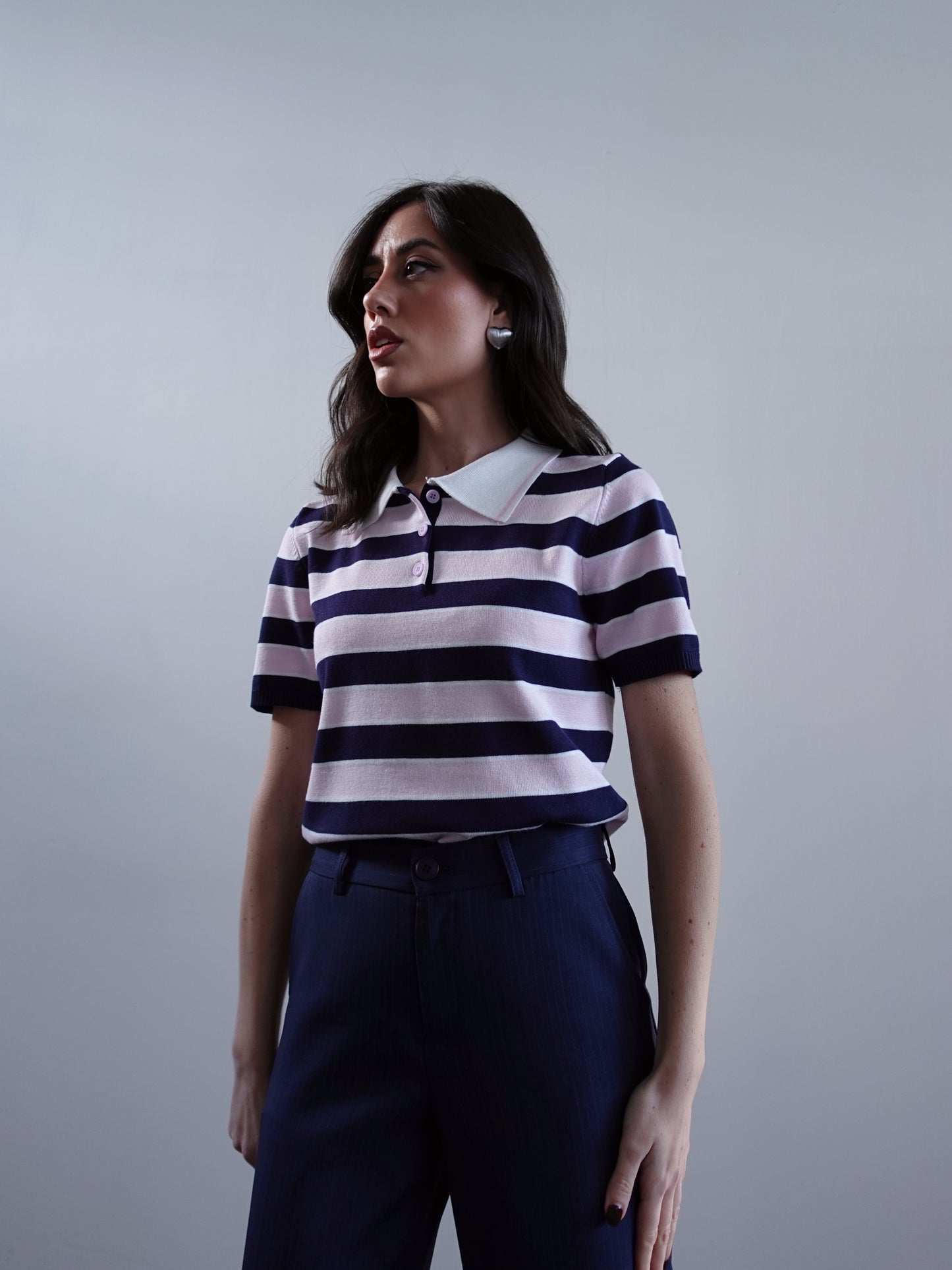 POLO MEZZA MANICA A RIGHE - ROSA/BLU 13263