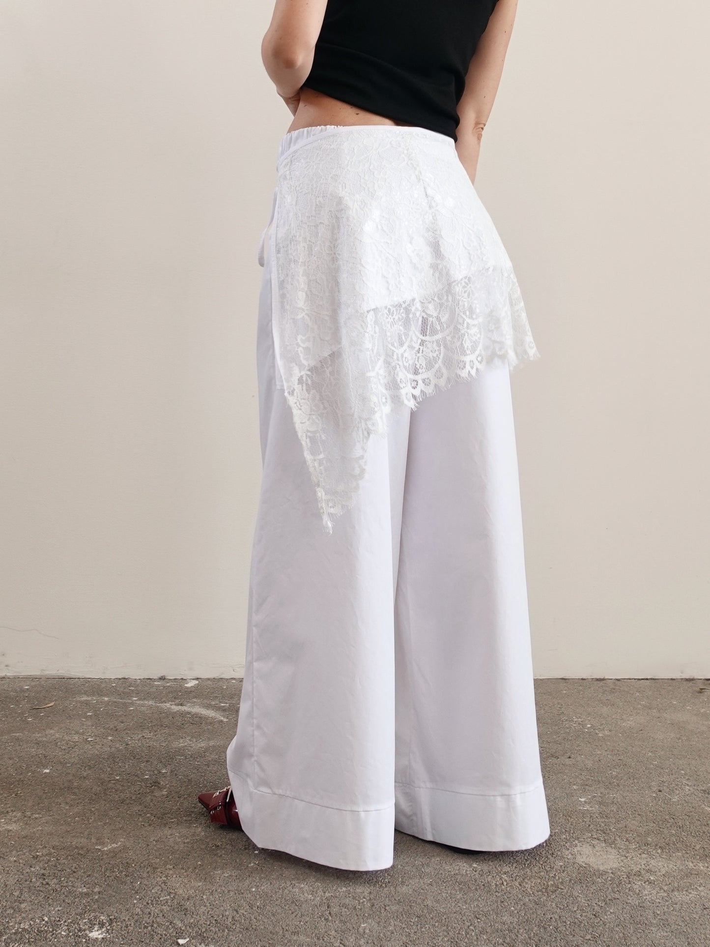 PANTALONI + PAREO IN PIZZO - BIANCO 12659
