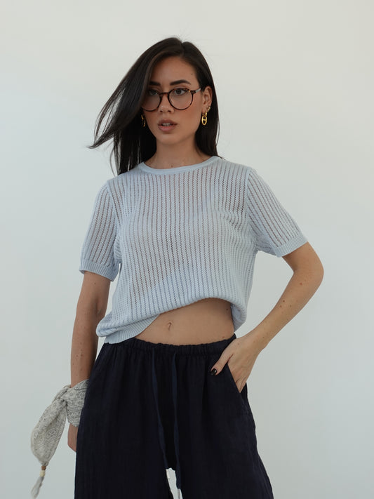 T-SHIRT IN FILO CON FOULARD - CIELO 3105