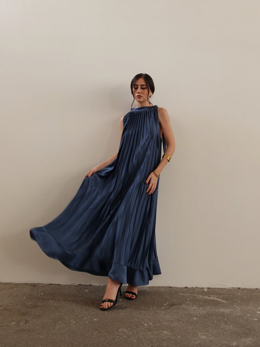 LONG DRESS PLISSETTATO - INDACO 18752