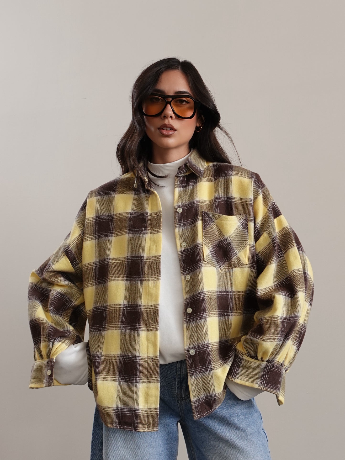 CAMICIA A QUADRI IN FLANELLA LEGGERA - GIALLO/MARRONE 24616