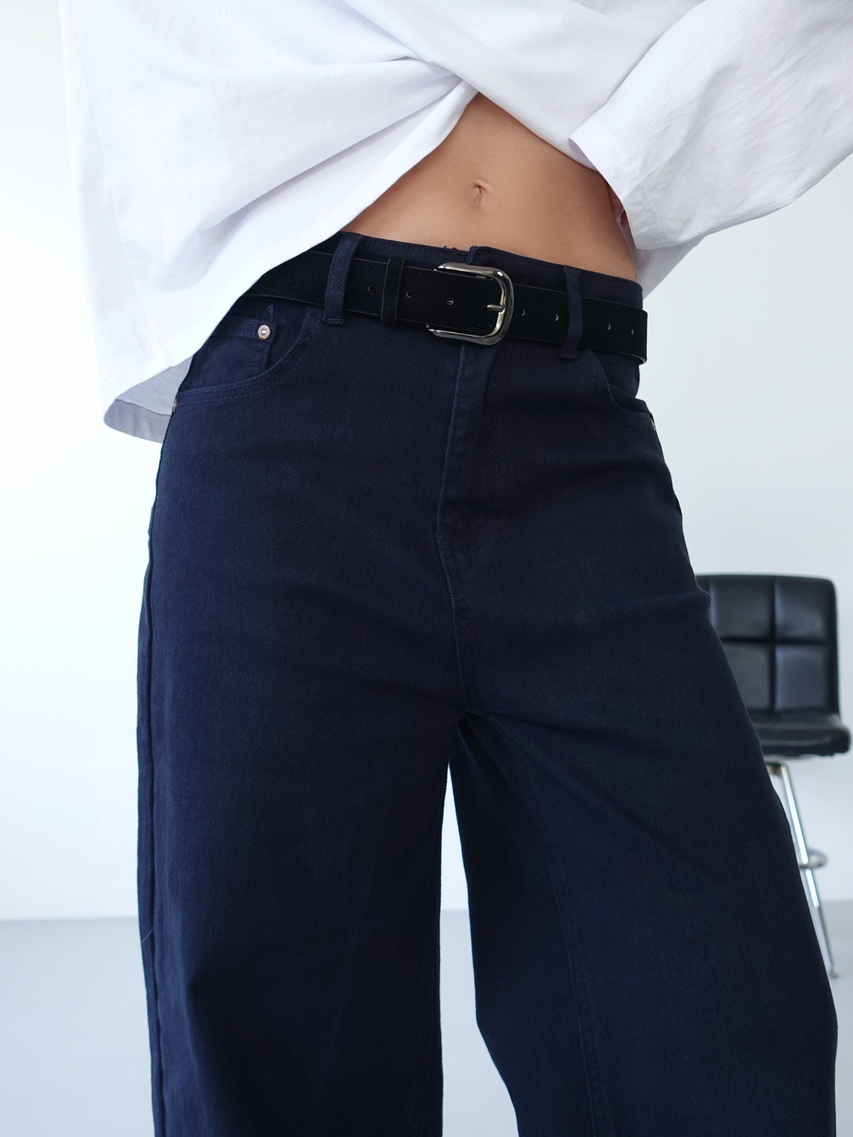 PANTALONI WIDE LEG CON CINTURA - BLU 202446