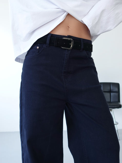 PANTALONI WIDE LEG CON CINTURA - BLU 202446