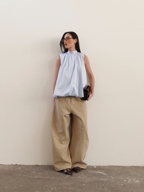 JEANS BAGGY BALLOON BEIGE CON CINTURA 58016