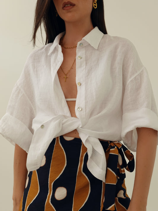 CAMICIA 100% LINO MEZZA MANICA - BIANCO 10742