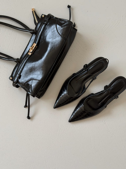 SLINGBACK KITTEN CROCO - NERO M870