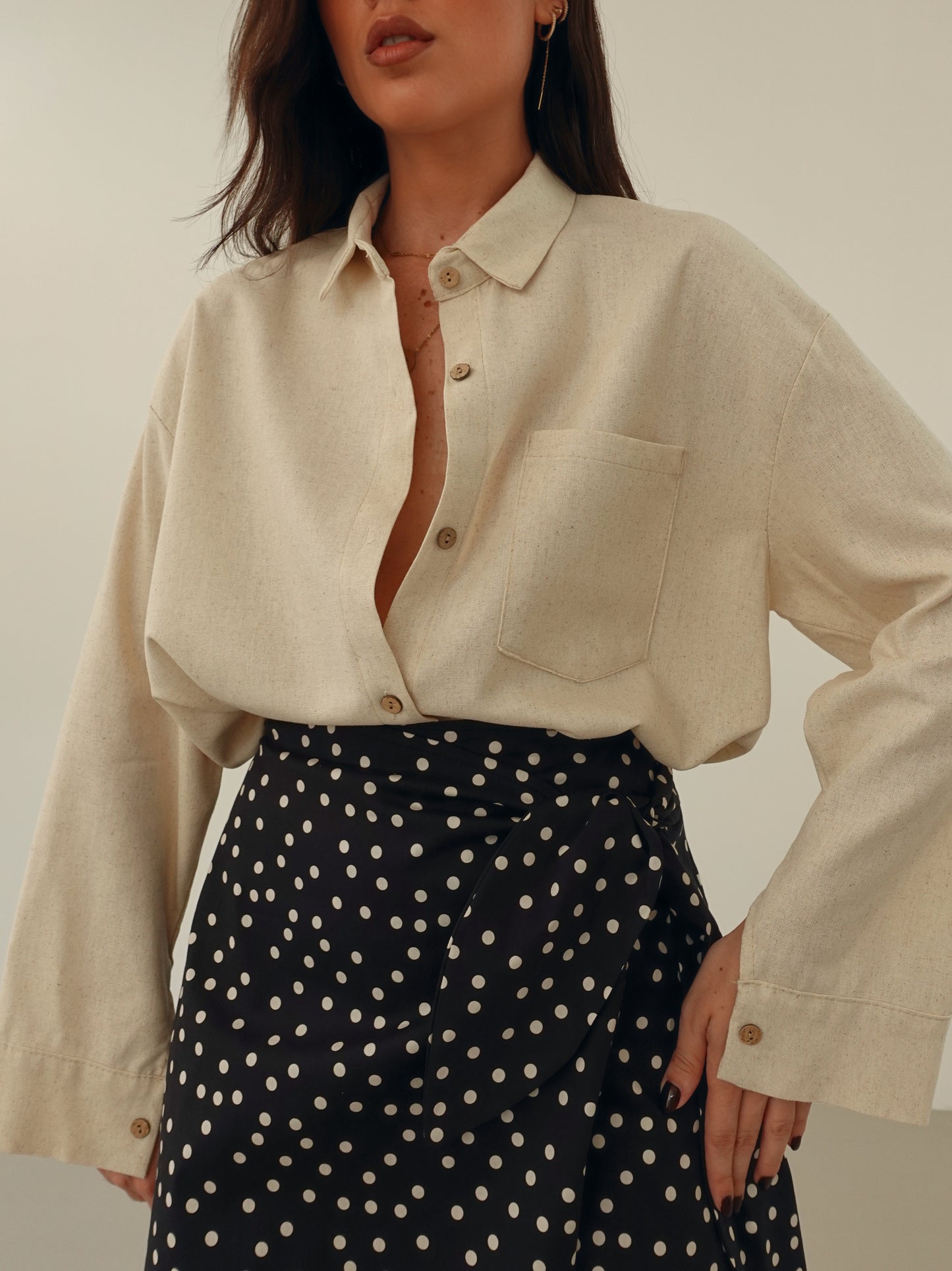 CAMICIA IN LINO CON TASCA FRONTALE - BEIGE MELANGE 2437