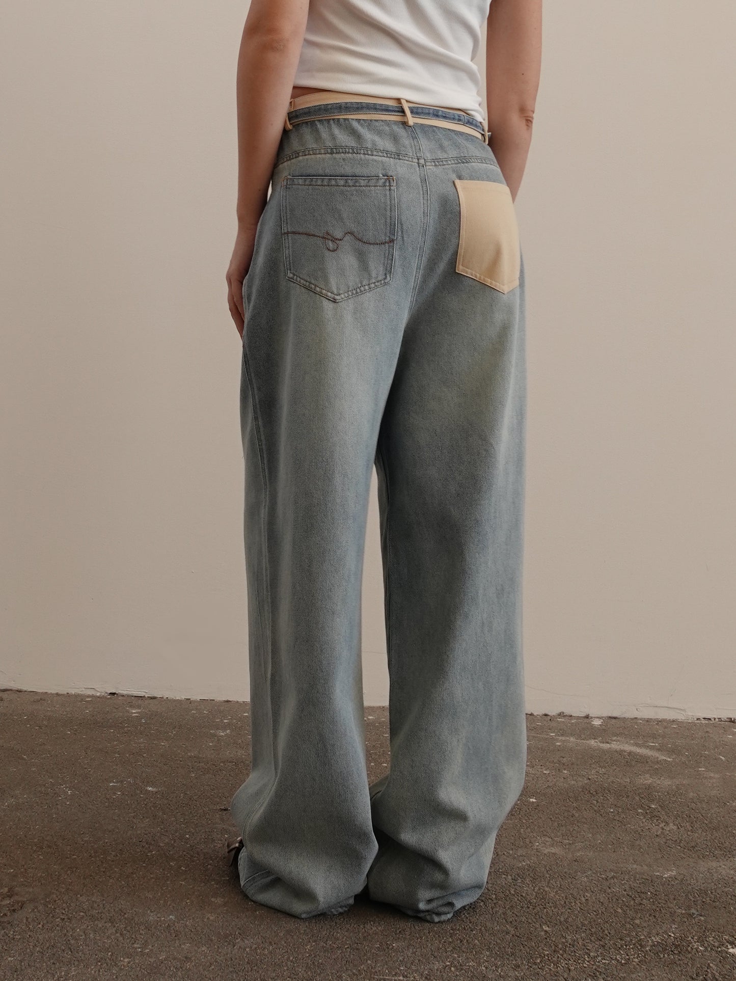 JEANS WIDE LEG CON DETTAGLI IN COTONE - SABBIATO/BEIGE 43042