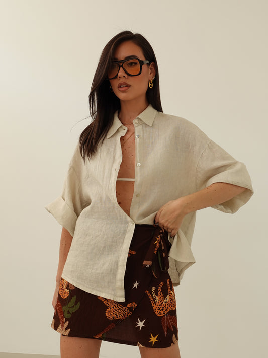 CAMICIA 100% LINO MEZZA MANICA - BEIGE 10742