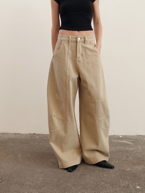 JEANS BAGGY BALLOON BEIGE CON CINTURA 58016