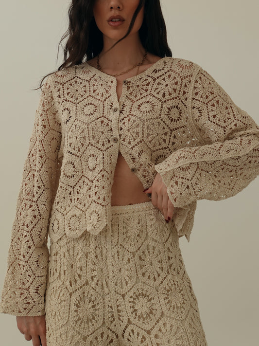 CARDIGAN CROCHET BALI - BEIGE 28004