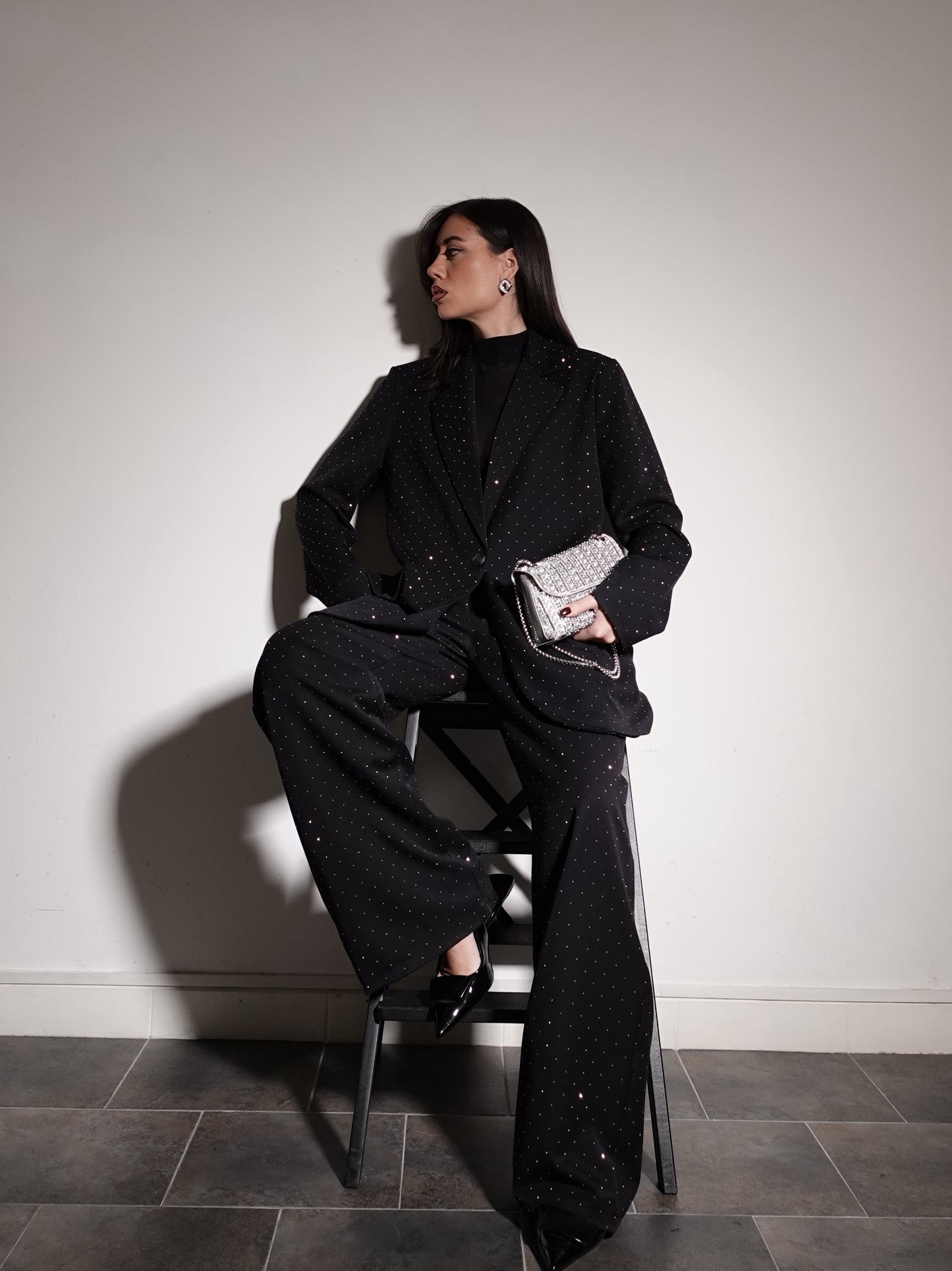 PANTALONI SHINE WIDE LEG - NERO 9002