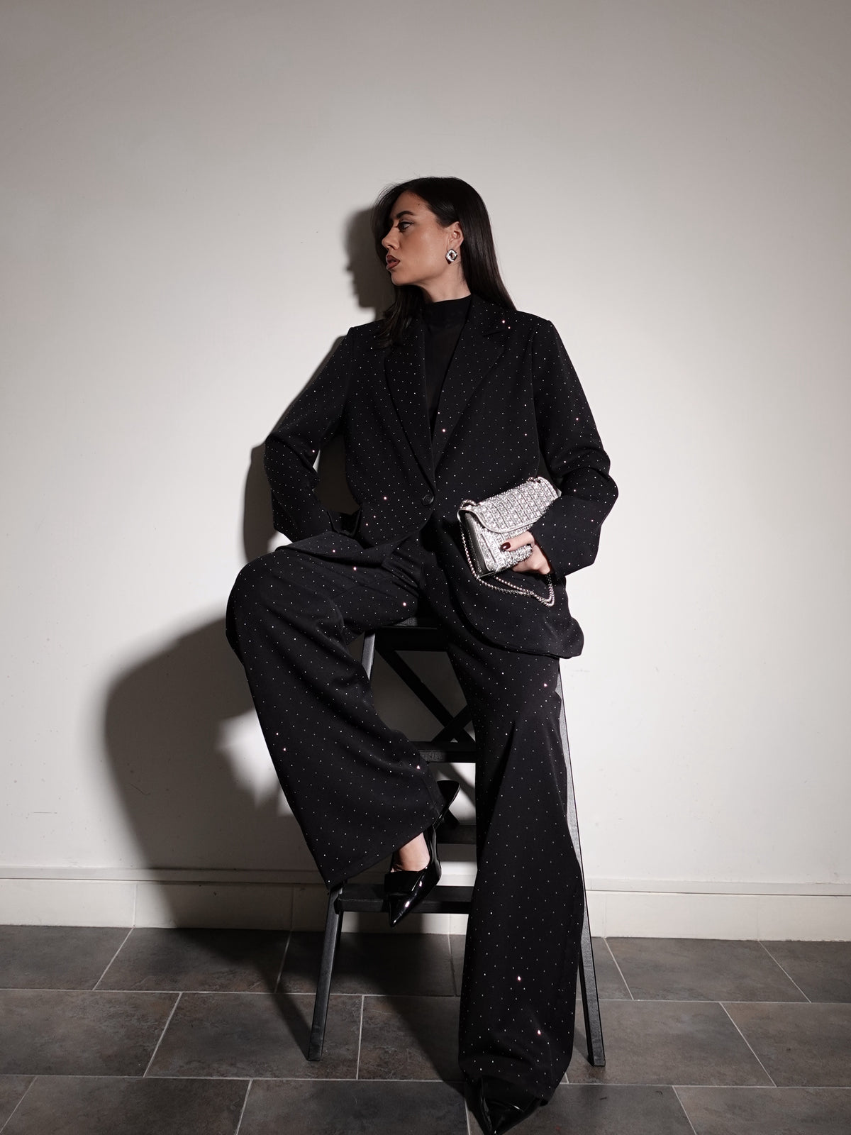 PANTALONI SHINE WIDE LEG - NERO 9002