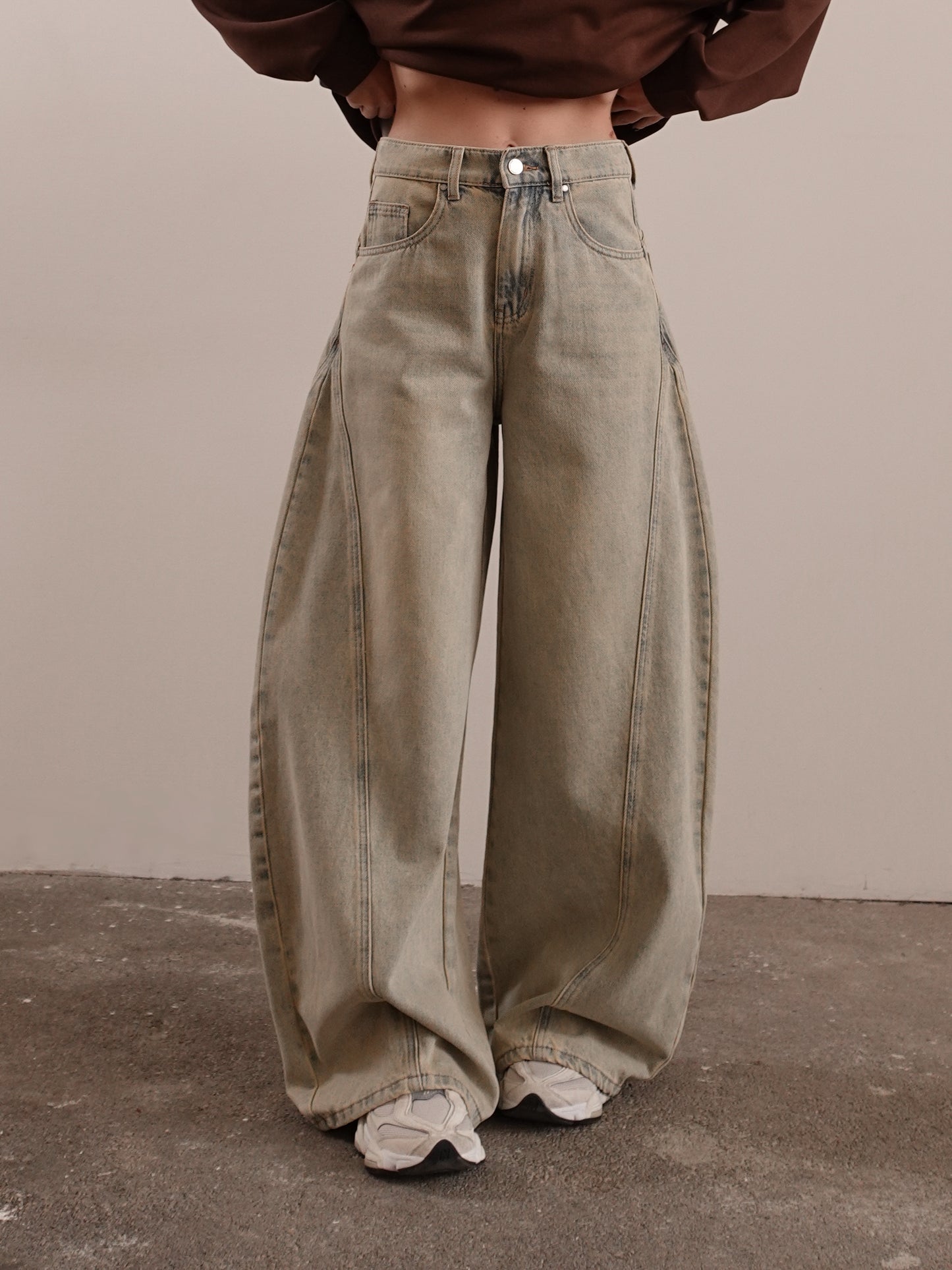 JEANS BARREL SABBIATO - BEIGE 5146