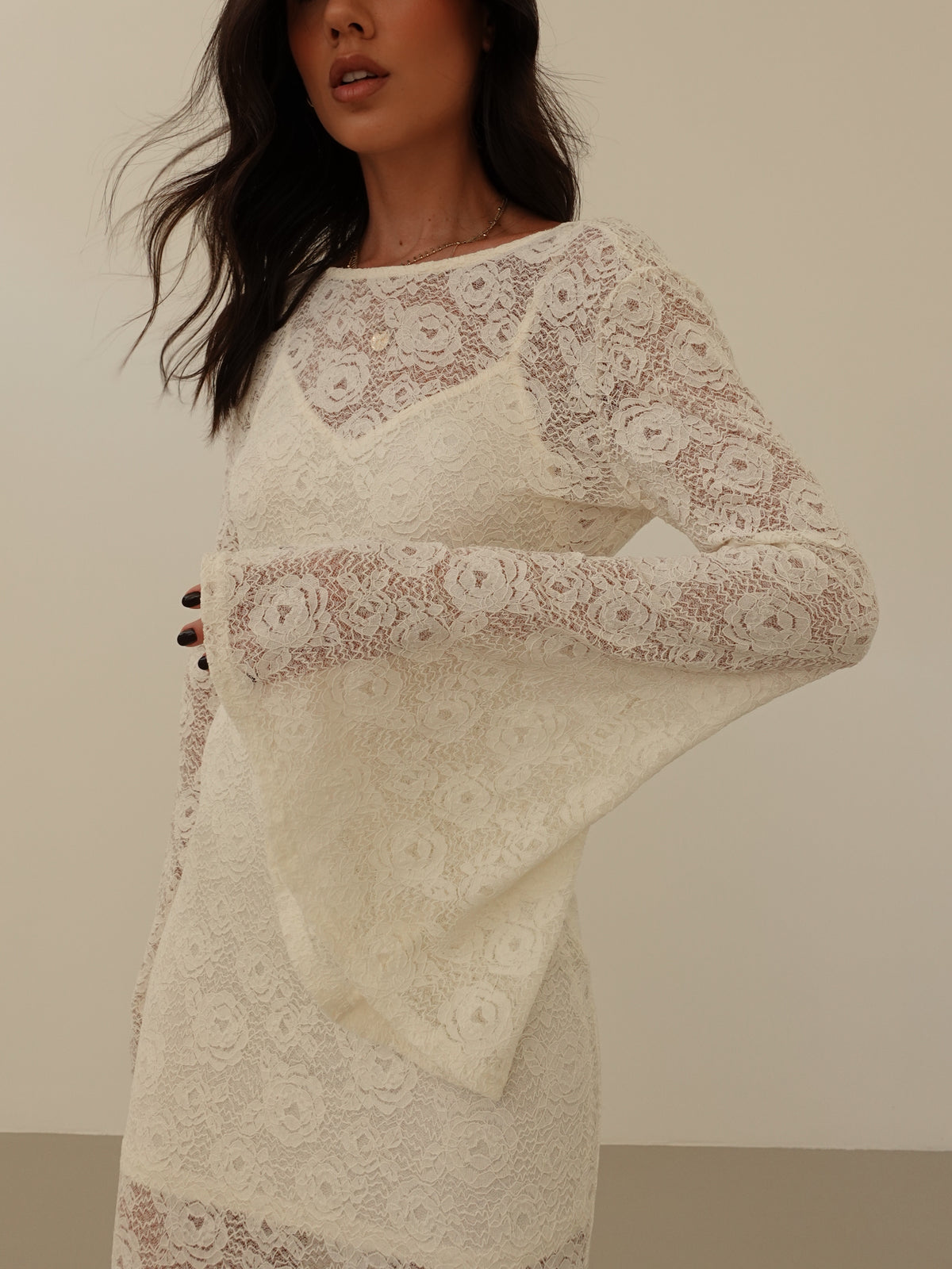 LONG DRESS SIVIGLIA IN PIZZO - PANNA 26556