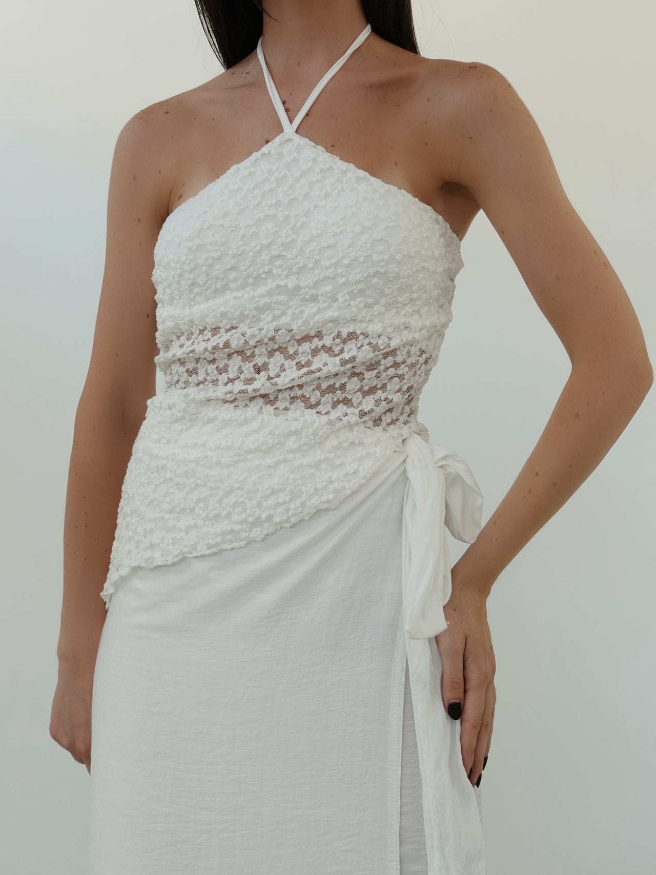 TOP ASIMMETRICO CREPON - BIANCO 147491