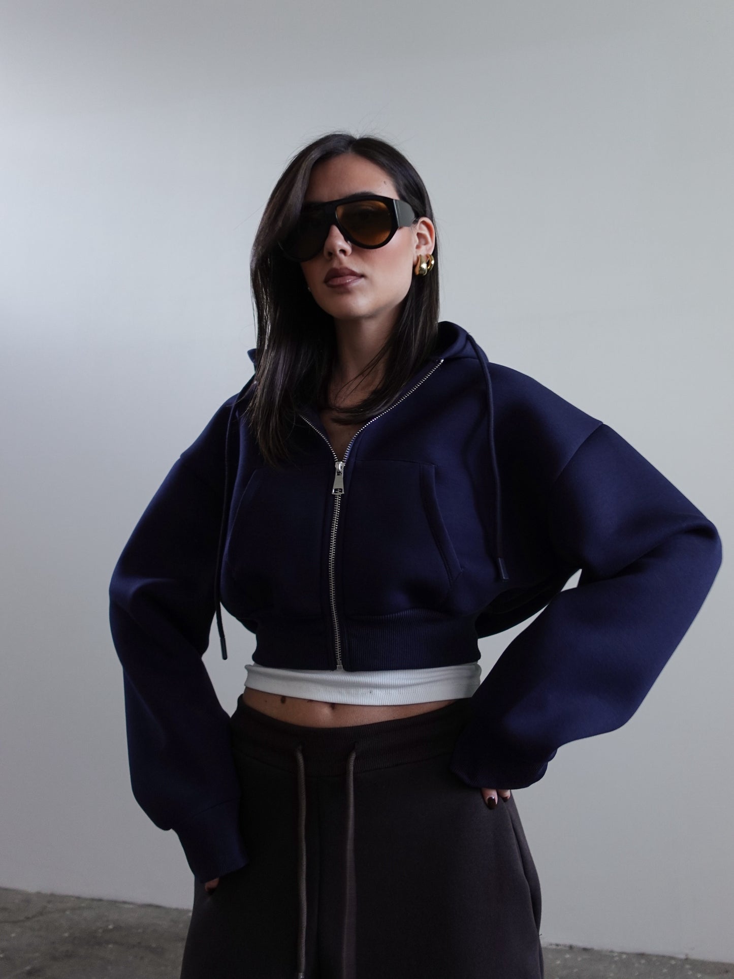 FELPA CROP CON CAPPUCCIO - BLU 1905