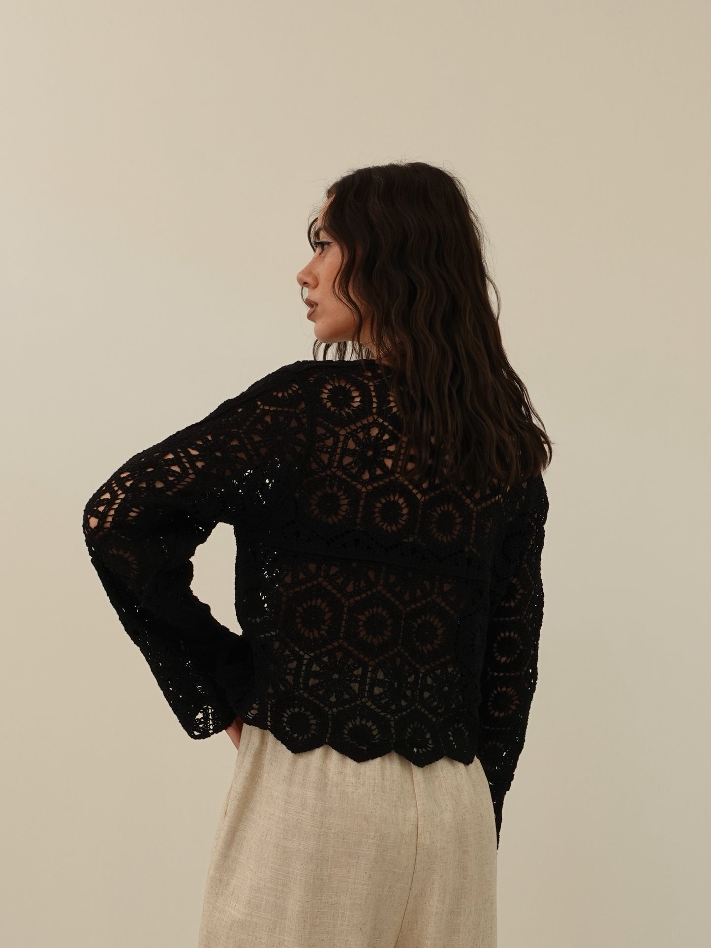 CARDIGAN CROCHET BALI - NERO 28004